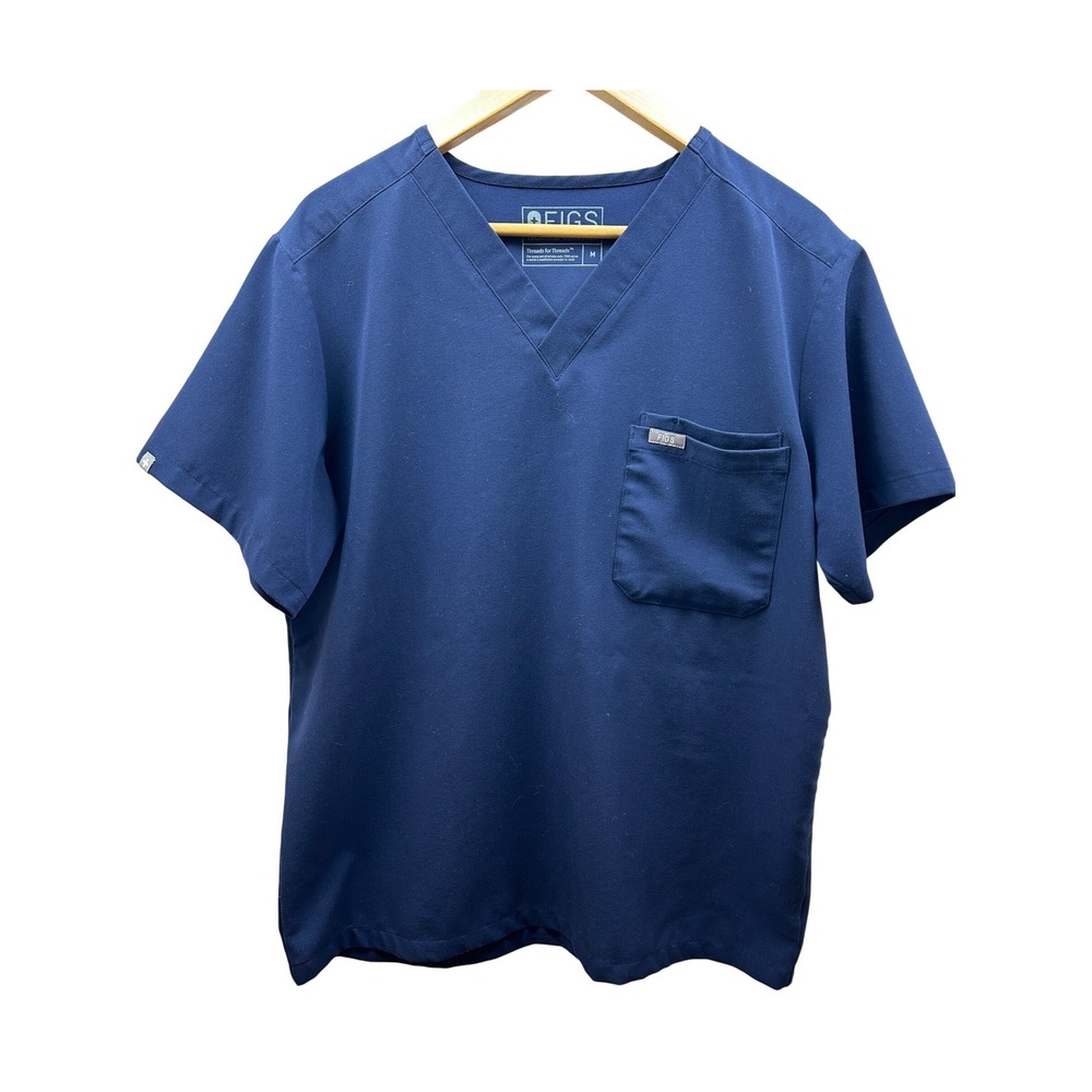 FIGS Technical Scrub Top Unisex Medium Navy Blue‎ V-Neck Pocket Medical